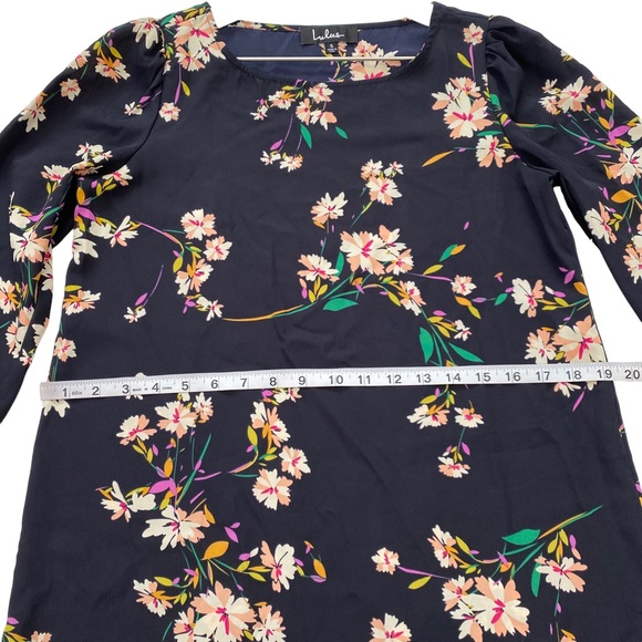 Lulus Herbaceous Babe Navy Floral Long Sleeved Shift Dress Women’s Size Small - Picture 10 of 16